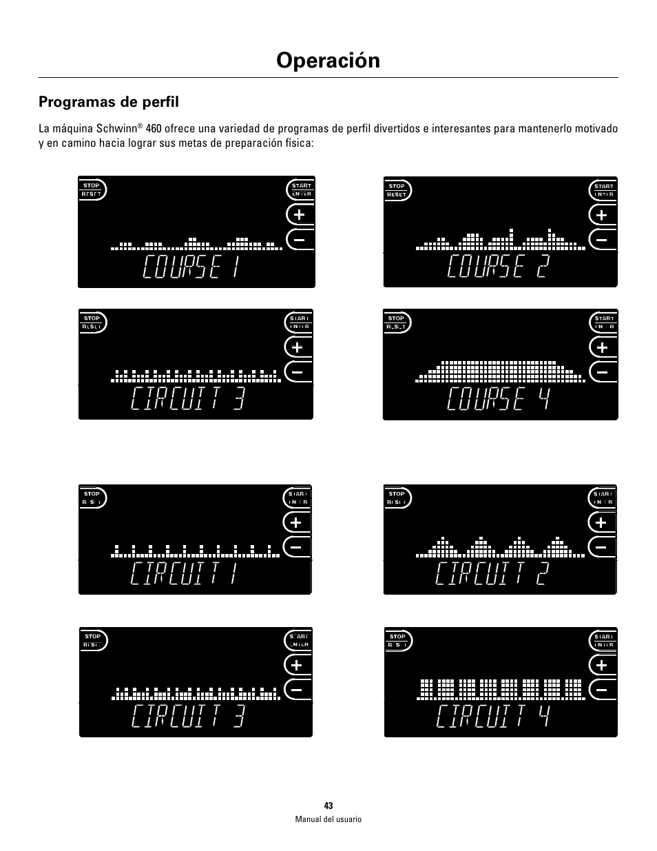 Operación, Programas de perfil | Schwinn 460 User Manual | Page 45 / 88