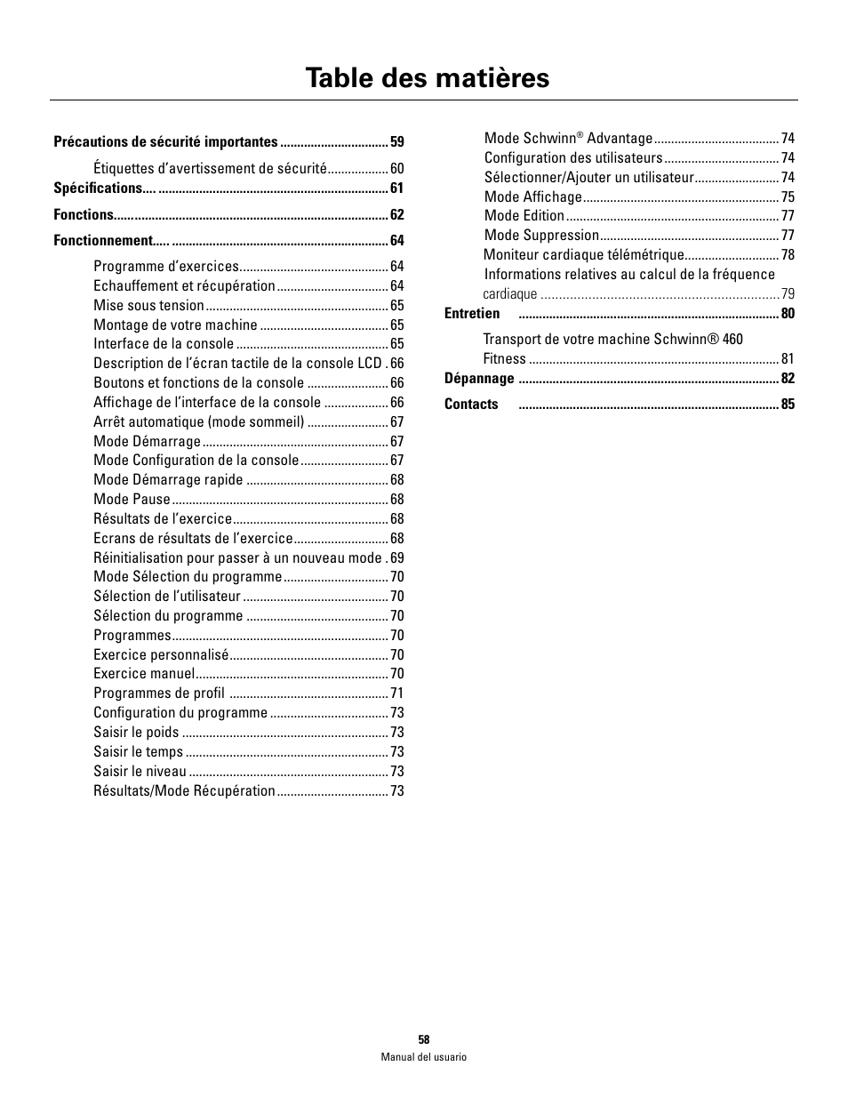 Schwinn 460 User Manual | Page 60 / 88