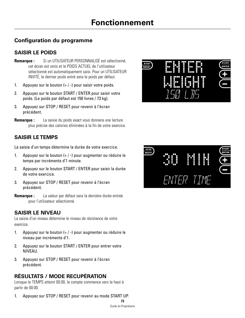 Fonctionnement | Schwinn 460 User Manual | Page 75 / 88