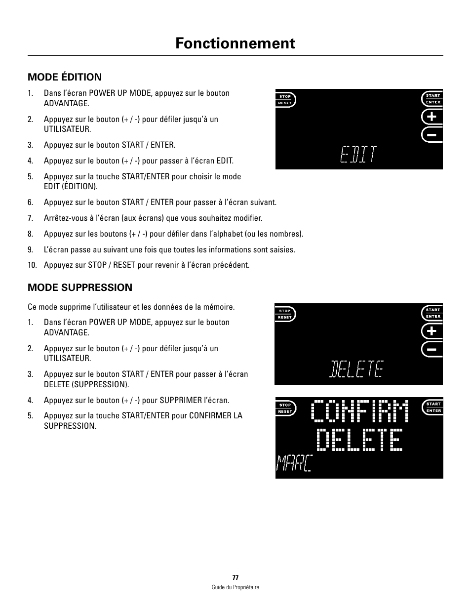 Fonctionnement | Schwinn 460 User Manual | Page 79 / 88