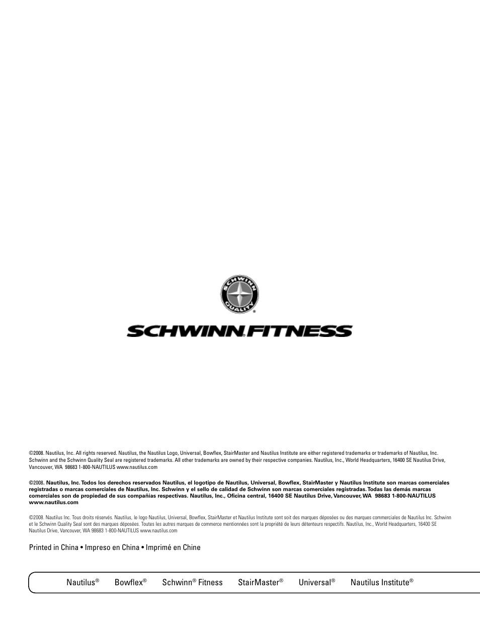 Nautilus, Bowflex, Schwinn | Fitness stairmaster, Universal, Nautilus institute | Schwinn 460 User Manual | Page 88 / 88