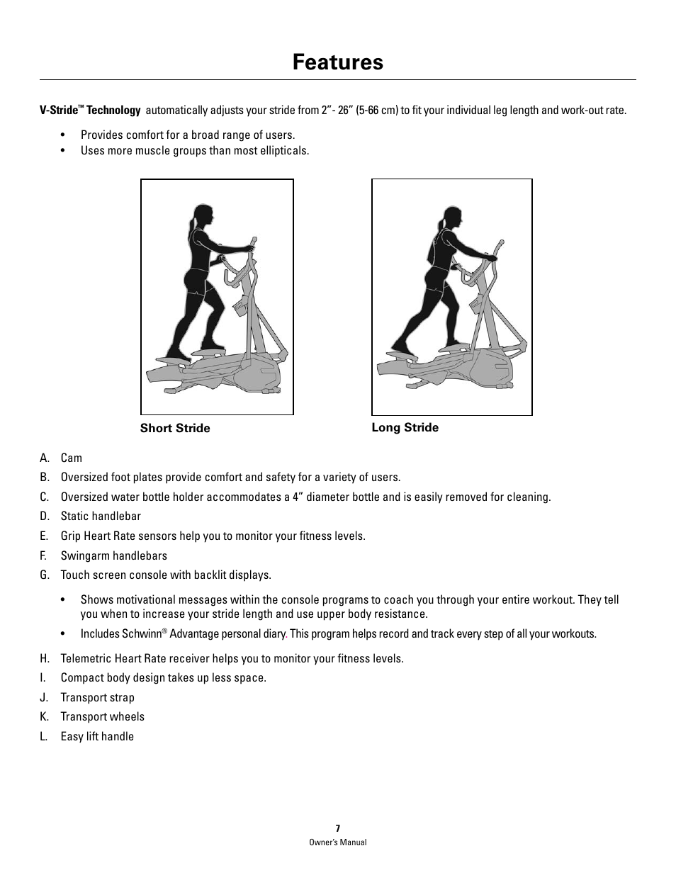 Features | Schwinn 460 User Manual | Page 9 / 88