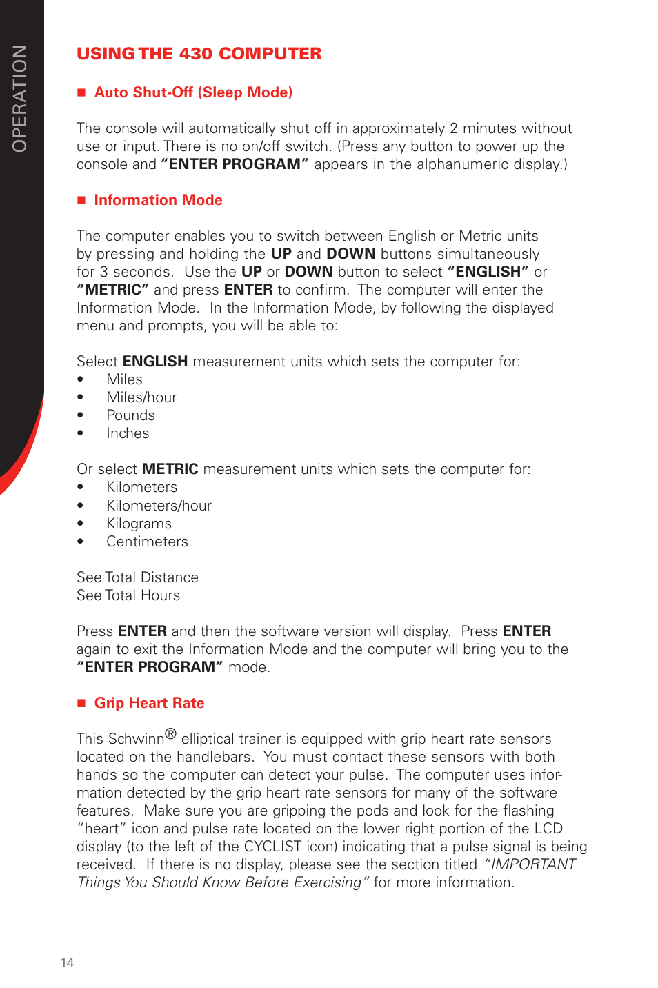 Schwinn 430 User Manual | Page 14 / 36