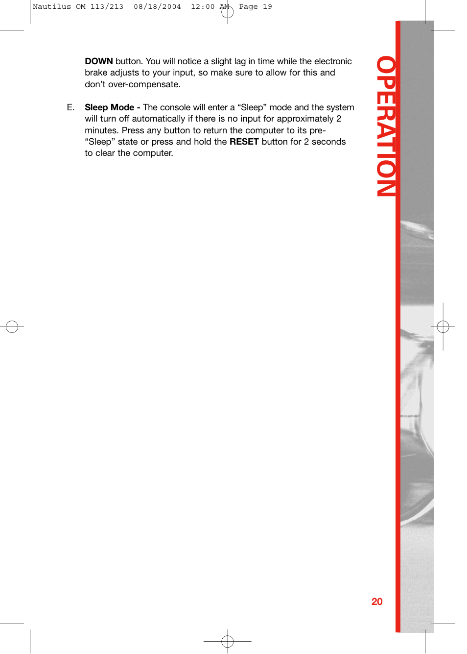 Opera tion | Schwinn 213 User Manual | Page 19 / 40