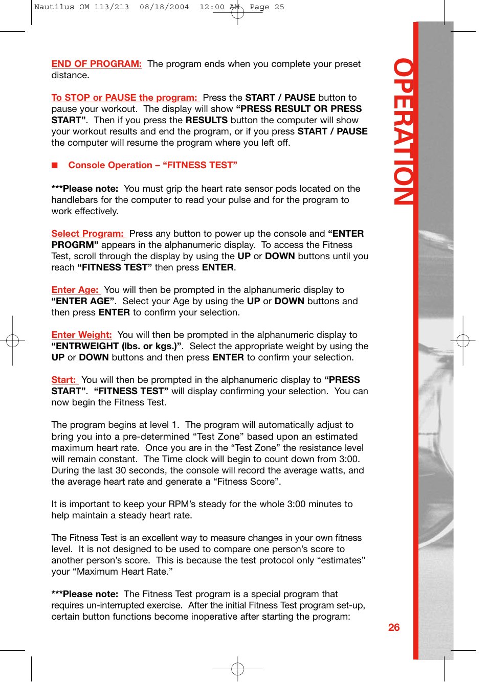 Opera tion | Schwinn 213 User Manual | Page 25 / 40