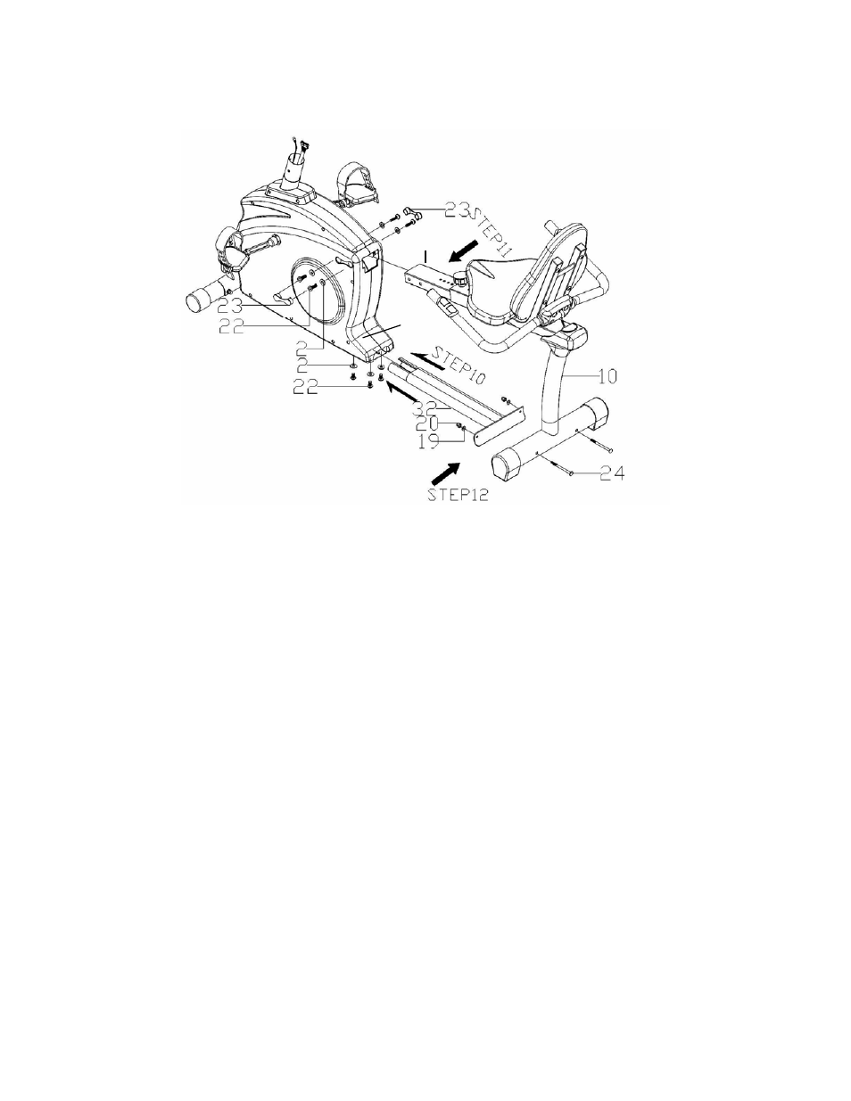 Assembly stage #4, Attach seat rail and lower base frame to main unit | Schwinn 202 User Manual | Page 12 / 17