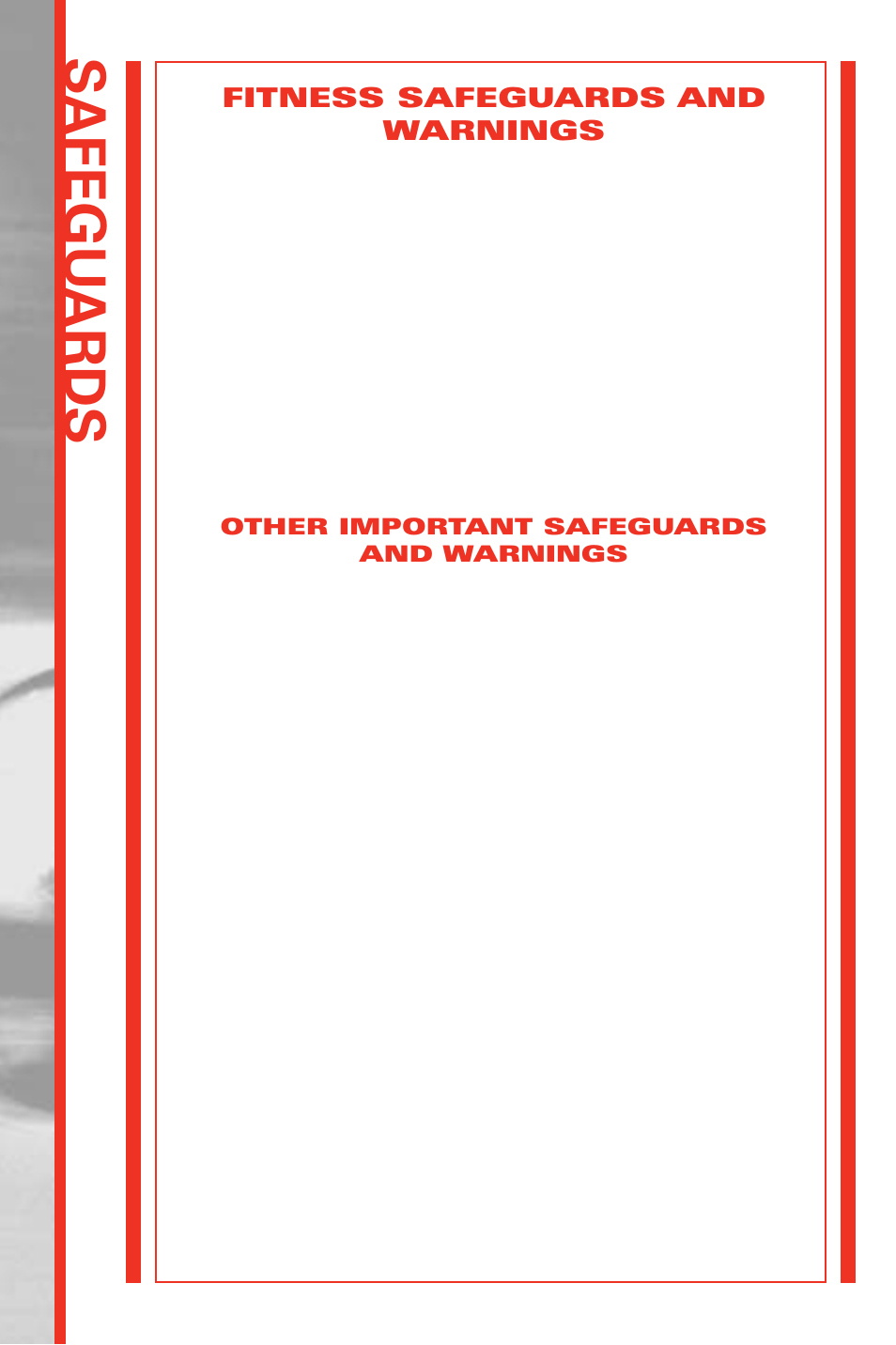 Safegu ards, Fitness safeguards and warnings | Schwinn 113/213 User Manual | Page 2 / 40