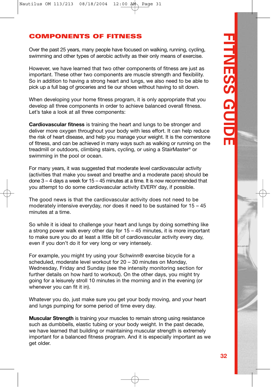 Fitness guide | Schwinn NAUTILUS 213 User Manual | Page 31 / 40