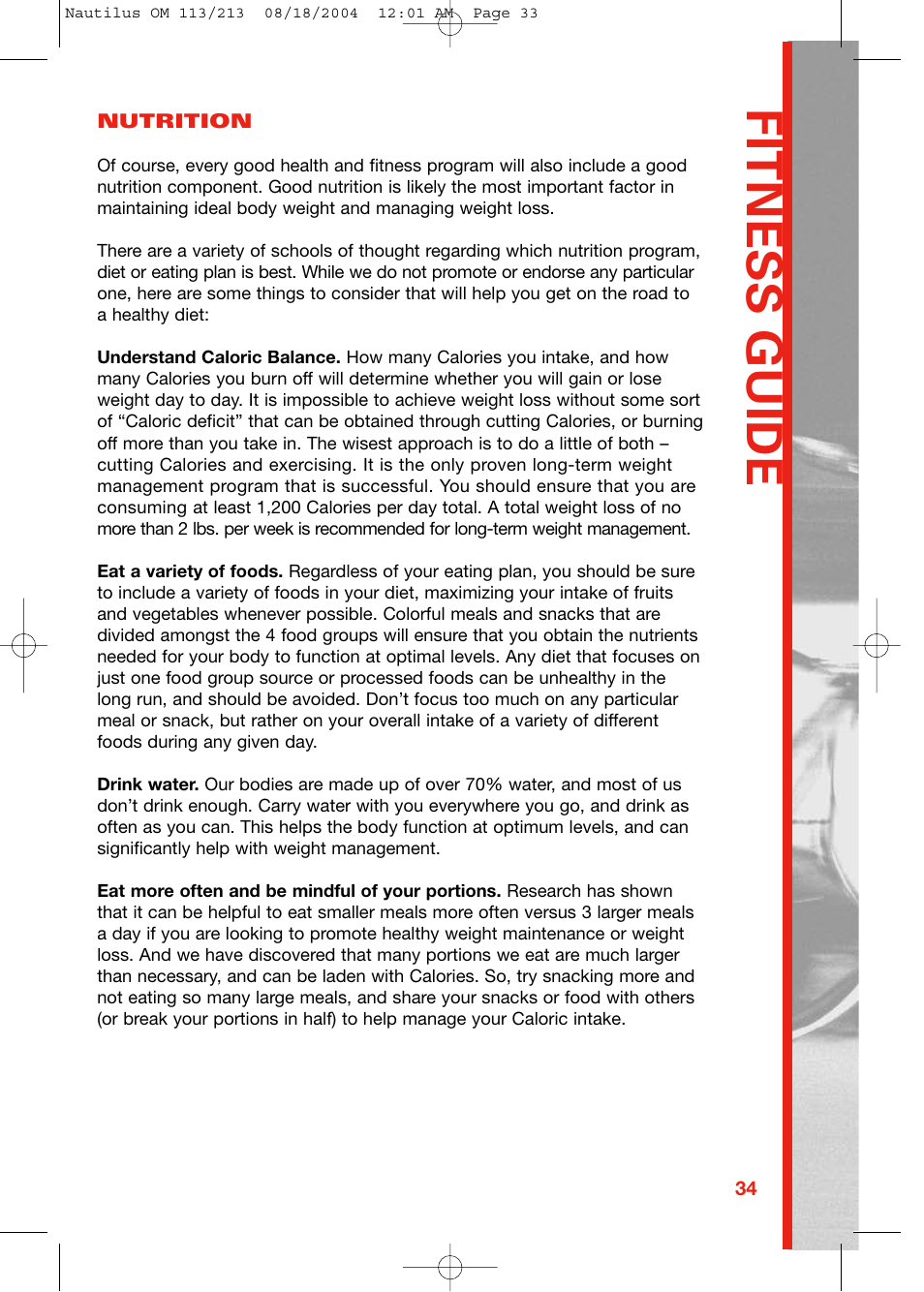 Fitness guide | Schwinn NAUTILUS 213 User Manual | Page 33 / 40
