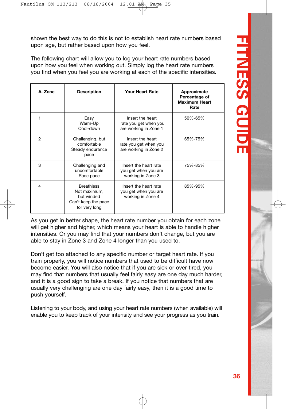 Fitness guide | Schwinn NAUTILUS 213 User Manual | Page 35 / 40