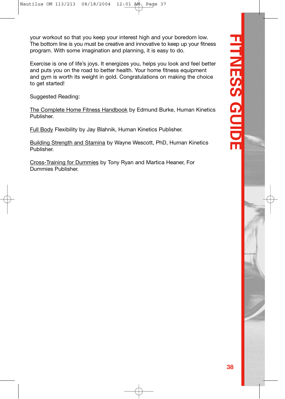 Fitness guide | Schwinn NAUTILUS 213 User Manual | Page 37 / 40