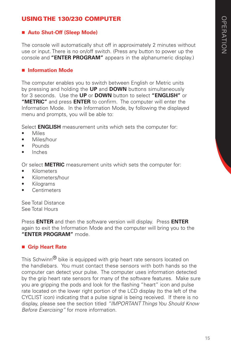 Schwinn 130/230 User Manual | Page 15 / 40