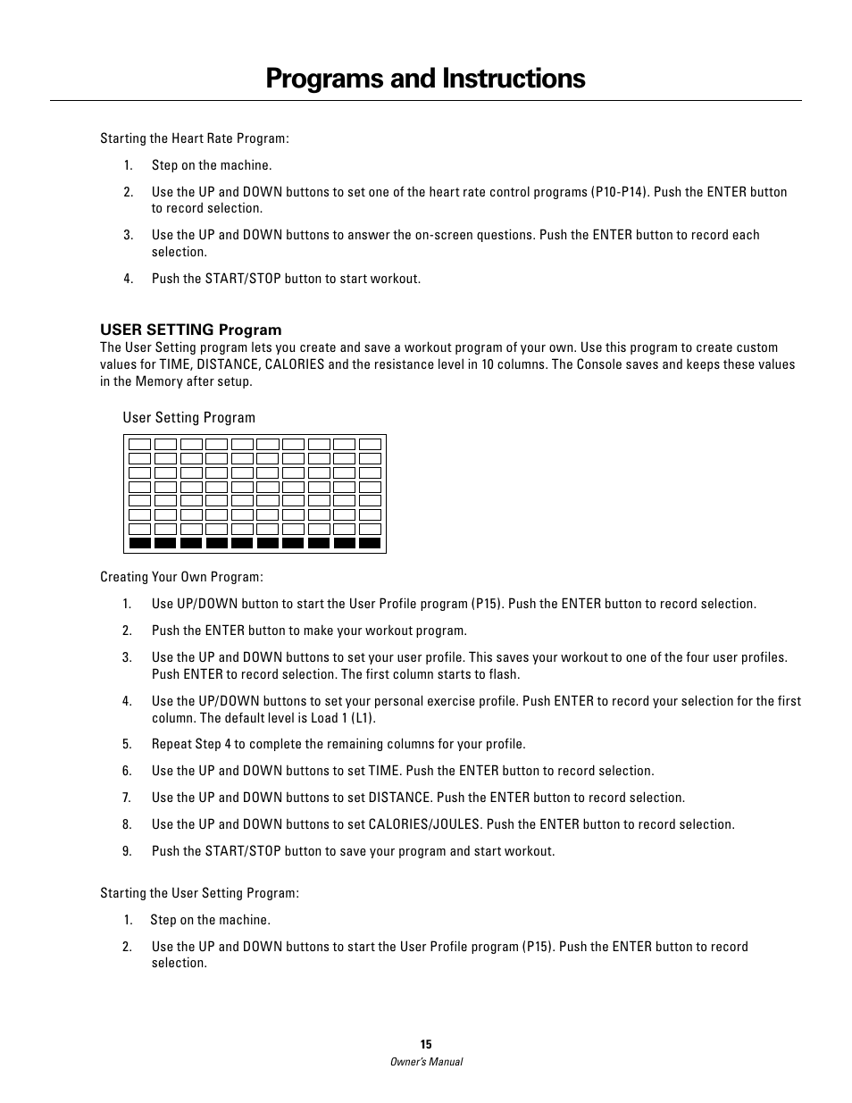 Programs and instructions | Schwinn 420 User Manual | Page 15 / 24
