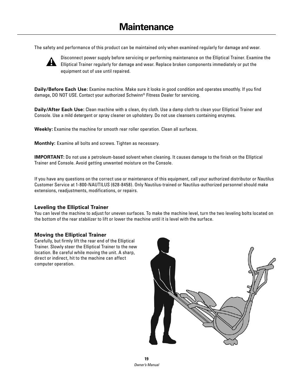 Maintenance | Schwinn 420 User Manual | Page 19 / 24