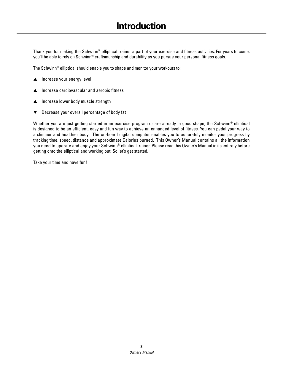 Introduction | Schwinn 420 User Manual | Page 2 / 24