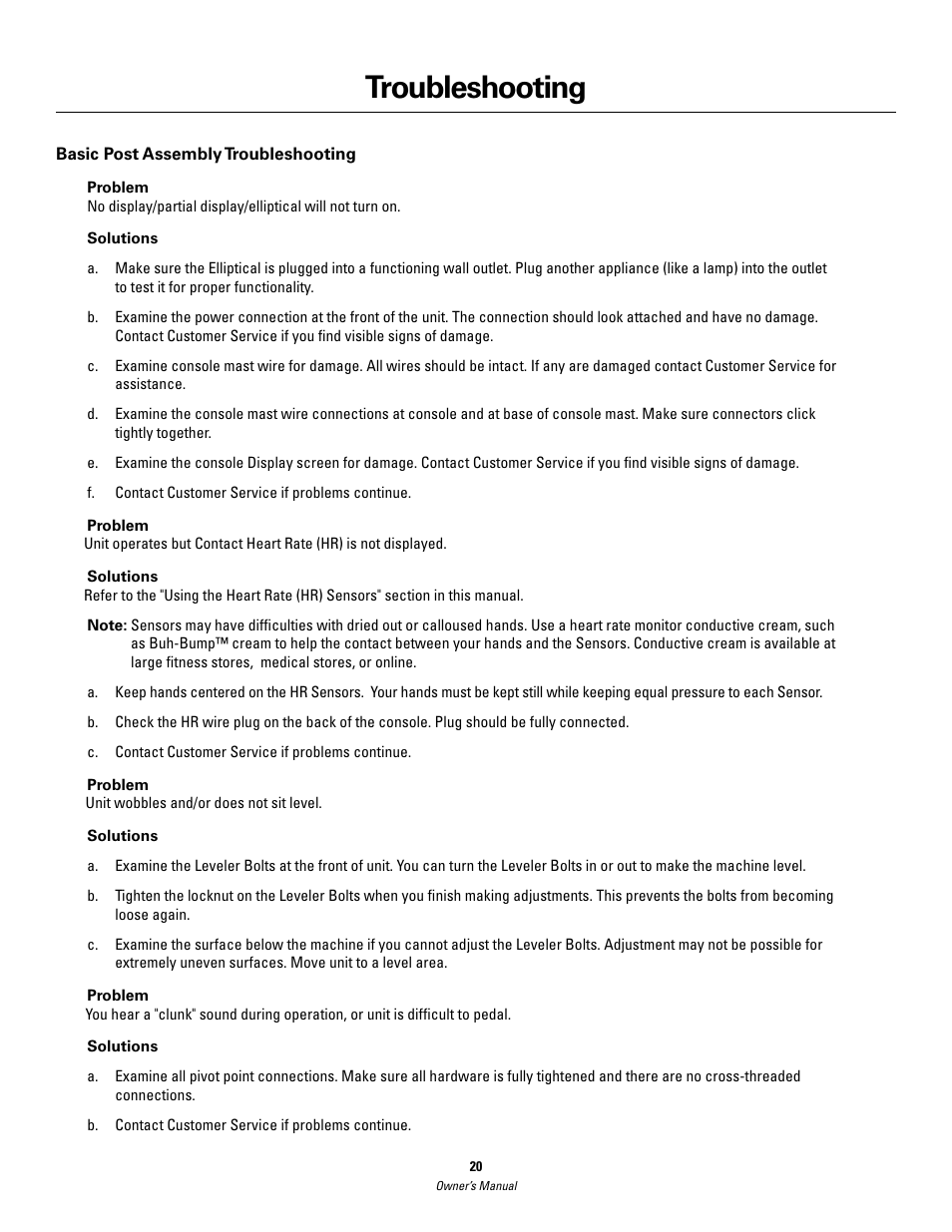 Troubleshooting | Schwinn 420 User Manual | Page 20 / 24