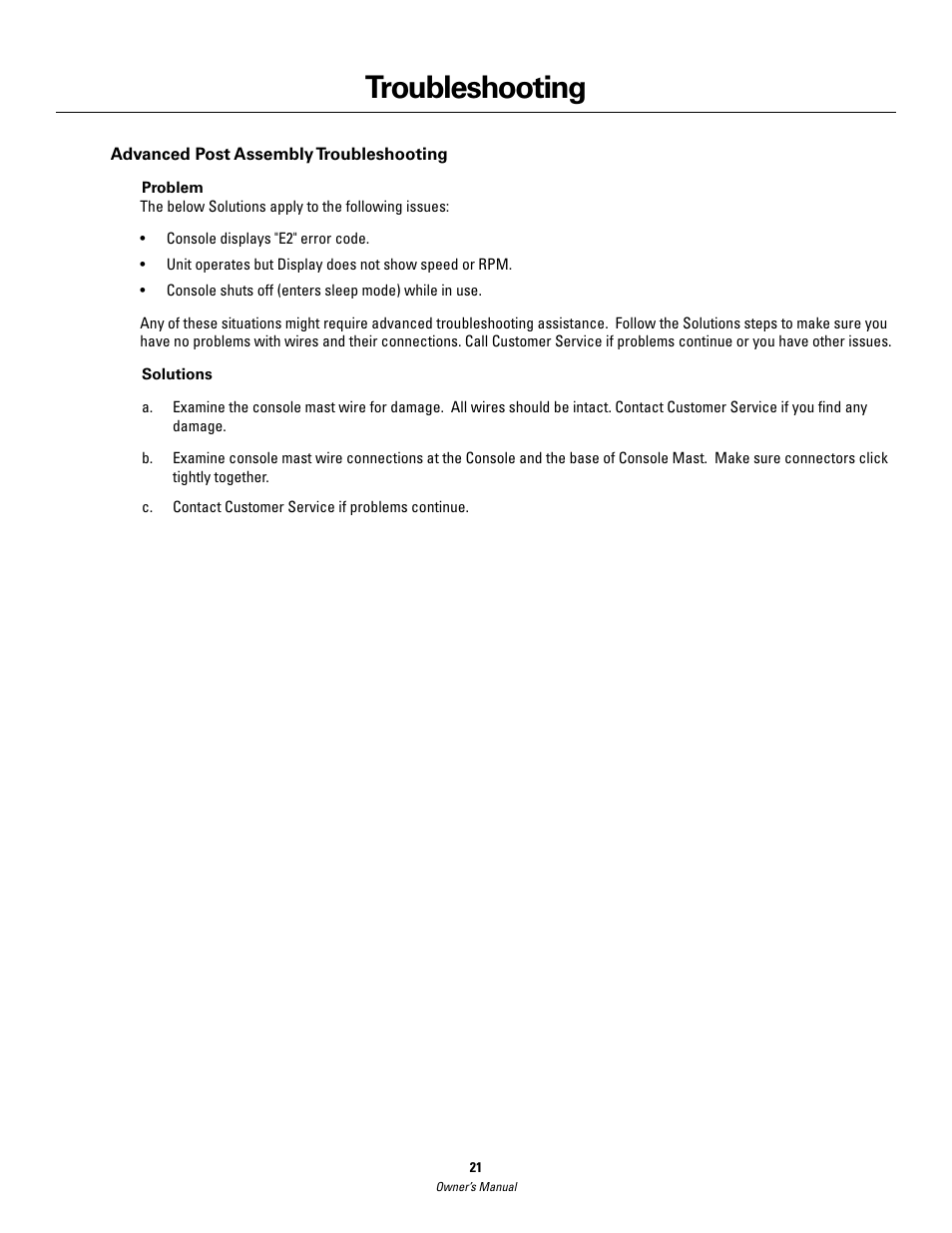Troubleshooting | Schwinn 420 User Manual | Page 21 / 24
