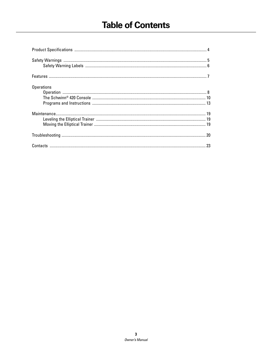 Schwinn 420 User Manual | Page 3 / 24
