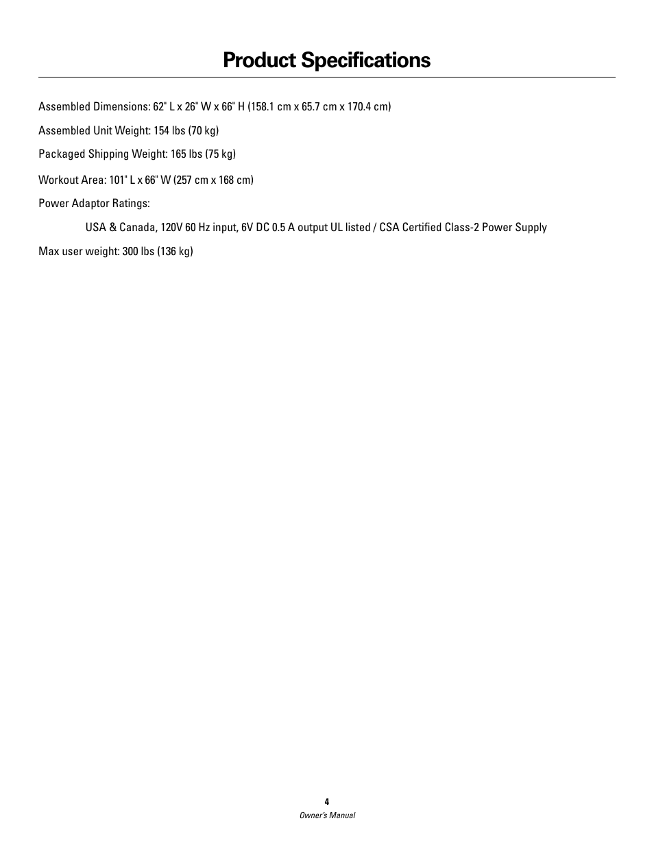 Product specifications | Schwinn 420 User Manual | Page 4 / 24
