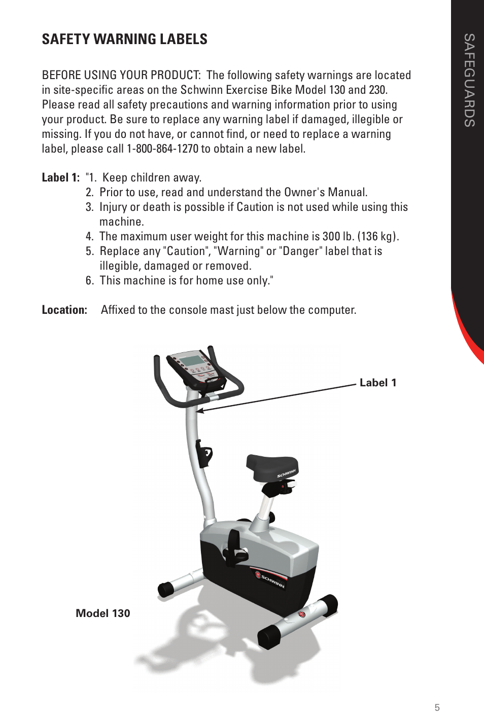 Safety warning labels | Schwinn 230 User Manual | Page 5 / 40