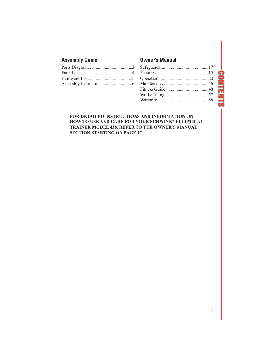 Schwinn 438 User Manual | Page 3 / 62