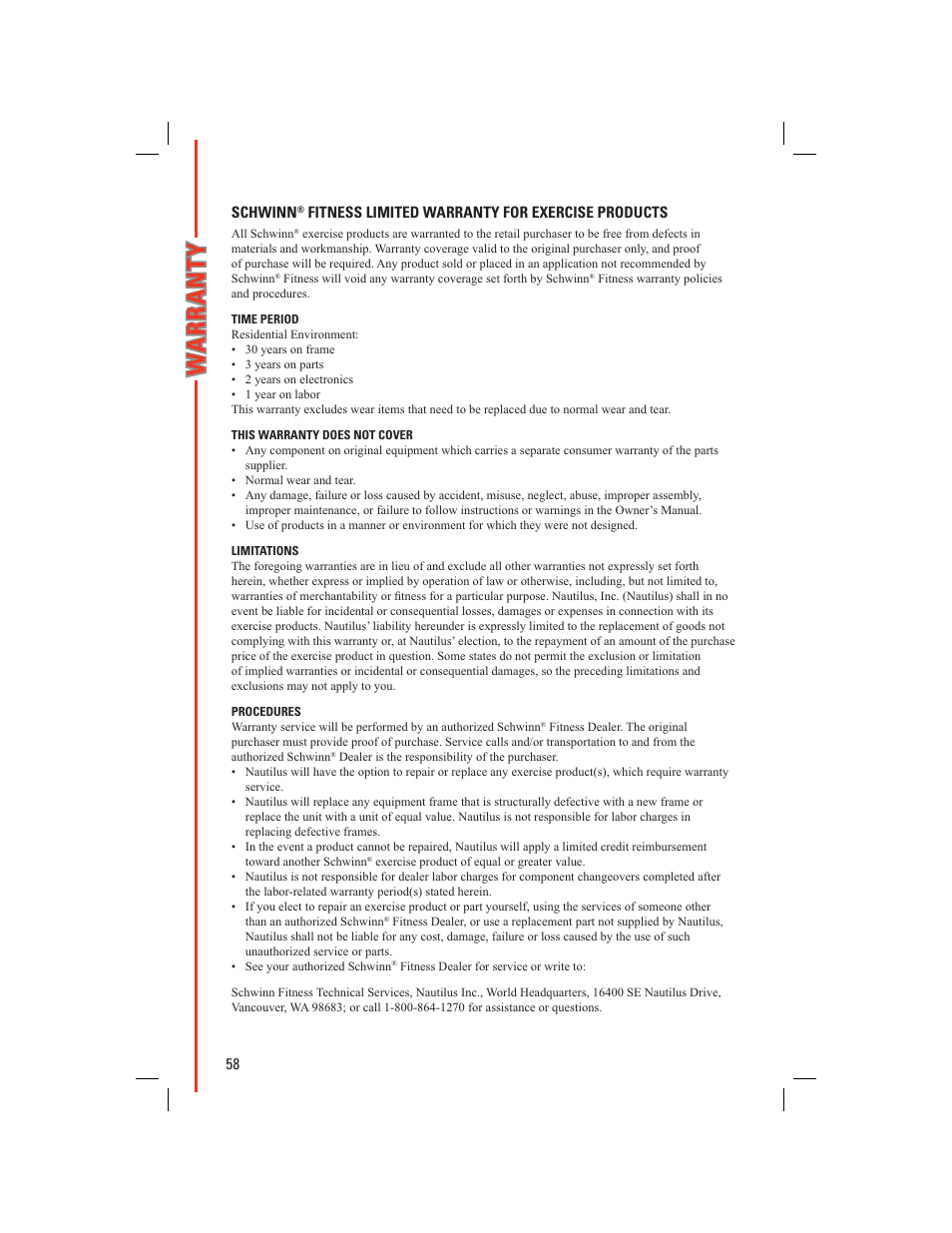 Schwinn 438 User Manual | Page 60 / 62