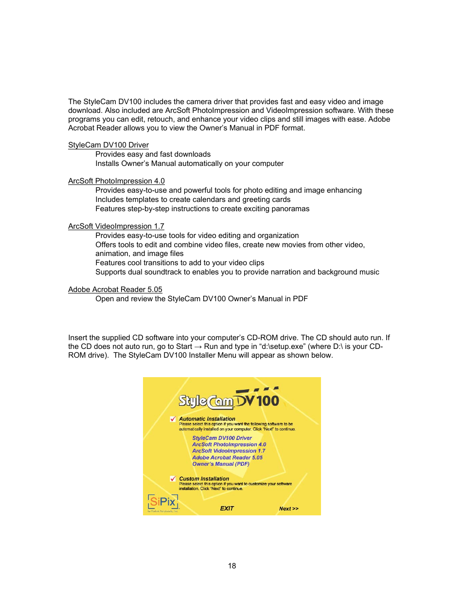 Software installation | SiPix StyleCam DV100 User Manual | Page 21 / 35