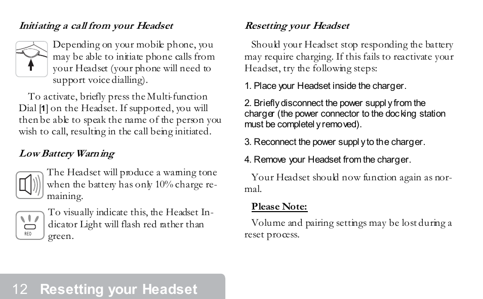 Resetting your headset | Southwing NEOVOICE 5 Bluetooth Wireless Headset User Manual | Page 11 / 15