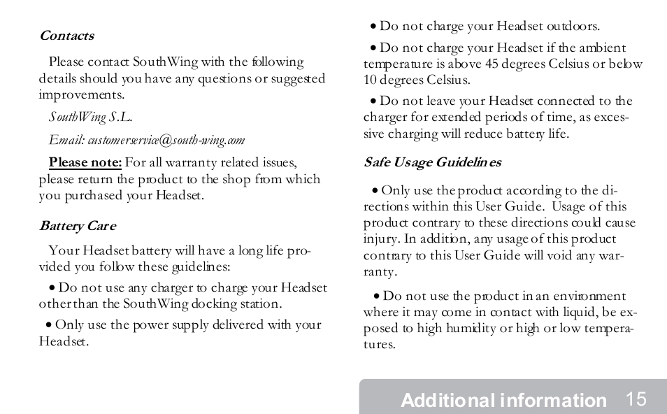 Additional information | Southwing NEOVOICE 5 Bluetooth Wireless Headset User Manual | Page 14 / 15