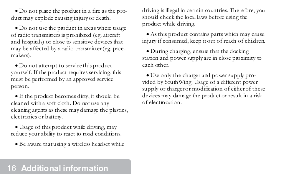 Additional information | Southwing NEOVOICE 5 Bluetooth Wireless Headset User Manual | Page 15 / 15