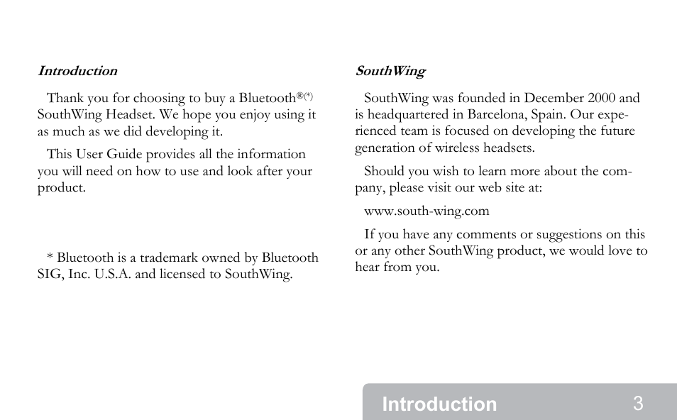 Introduction | Southwing NEOVOICE 5 Bluetooth Wireless Headset User Manual | Page 2 / 15