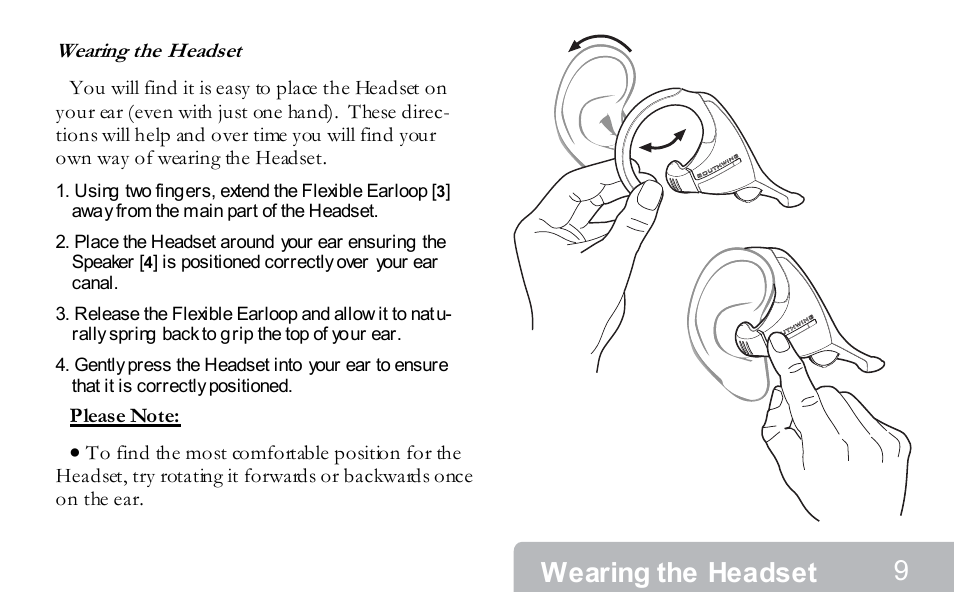 Wearing the headset, 9wearing the headset | Southwing NEOVOICE 5 Bluetooth Wireless Headset User Manual | Page 8 / 15