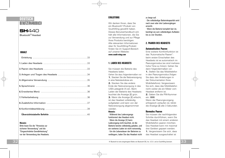 Benutzerhandbuch sh 440, Deutsch | Southwing SH440 User Manual | Page 17 / 37