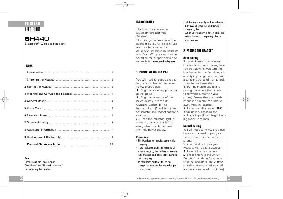 User guide sh 440, English | Southwing SH440 User Manual | Page 2 / 37