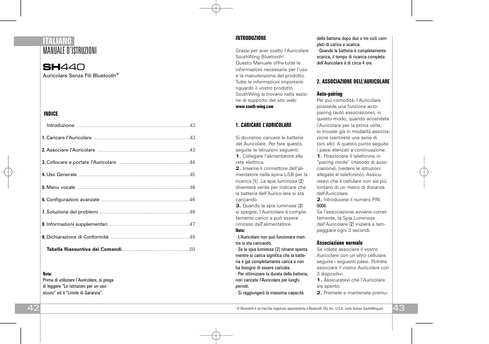 Manuale d’istruzioni sh 440, Italiano | Southwing SH440 User Manual | Page 22 / 37