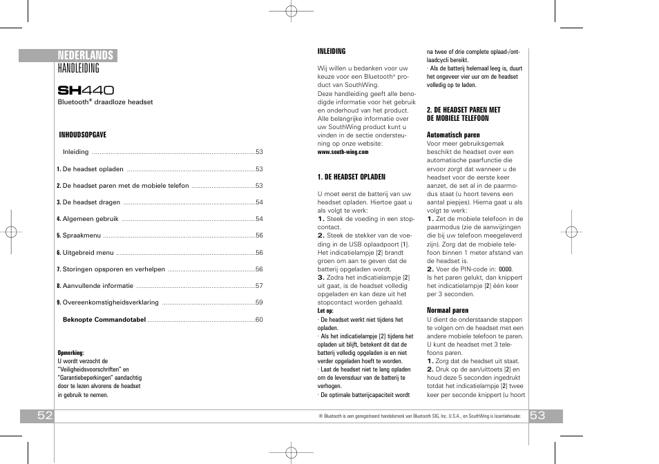 Handleiding sh 440, Nederlands | Southwing SH440 User Manual | Page 27 / 37