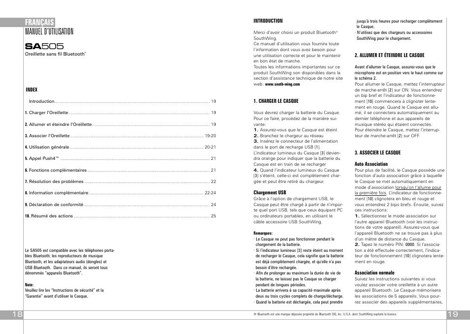 Manuel d’utilisation sa 505, Français | Southwing SA505 User Manual | Page 10 / 30