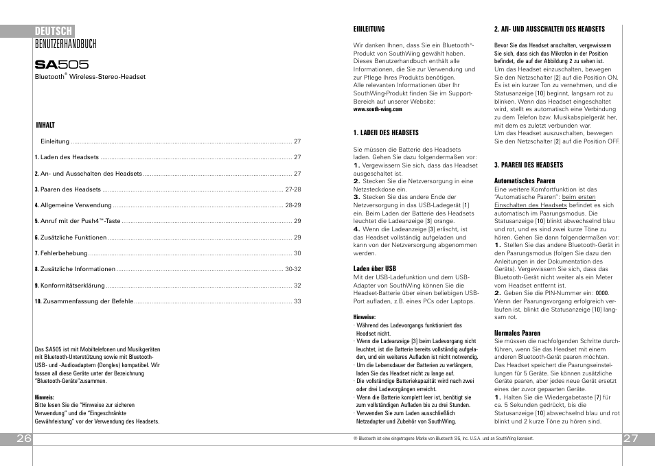 Benutzerhandbuch sa 505, Deutsch | Southwing SA505 User Manual | Page 14 / 30