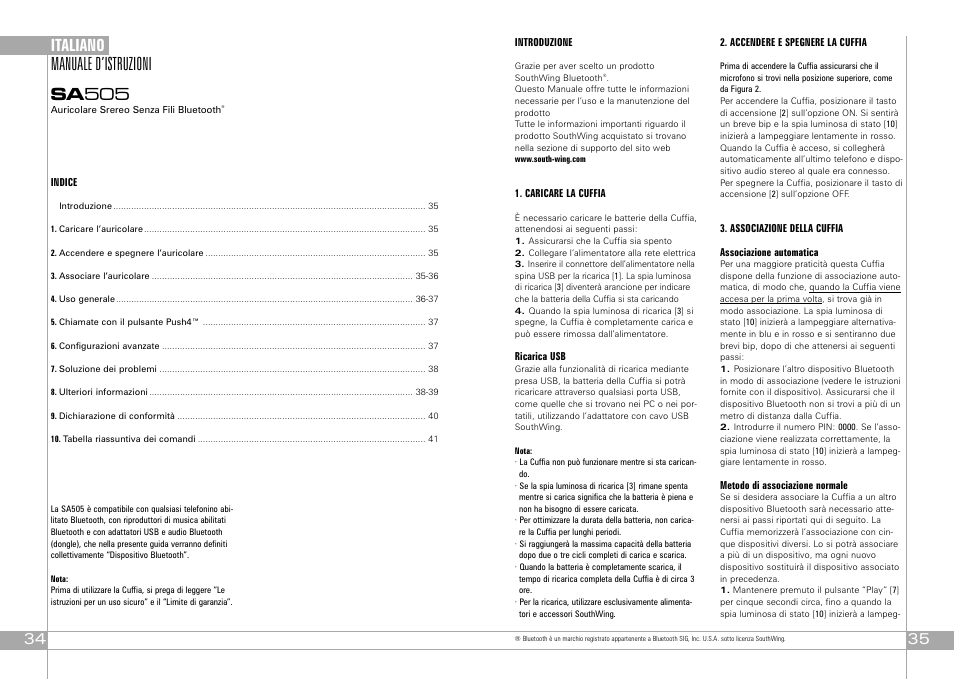 Manuale d’istruzioni sa 505, Italiano | Southwing SA505 User Manual | Page 18 / 30