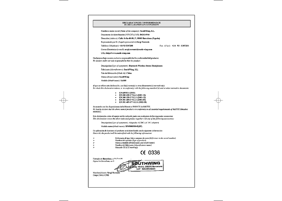 Southwing SA505 User Manual | Page 30 / 30