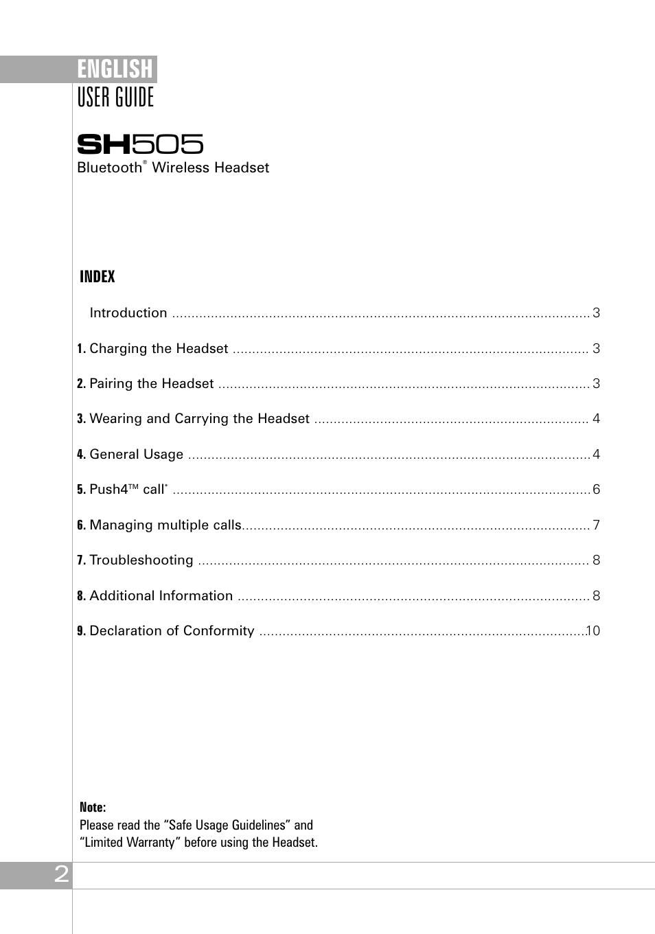 Sh 505, User guide, English | Southwing SH505 User Manual | Page 2 / 74