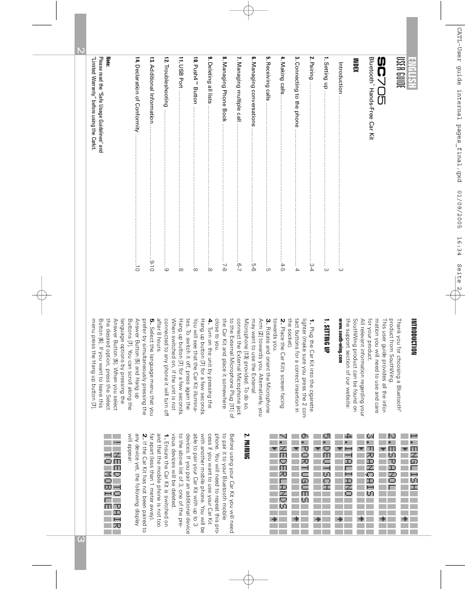 User guide sc 705, English | Southwing SC705 User Manual | Page 2 / 37