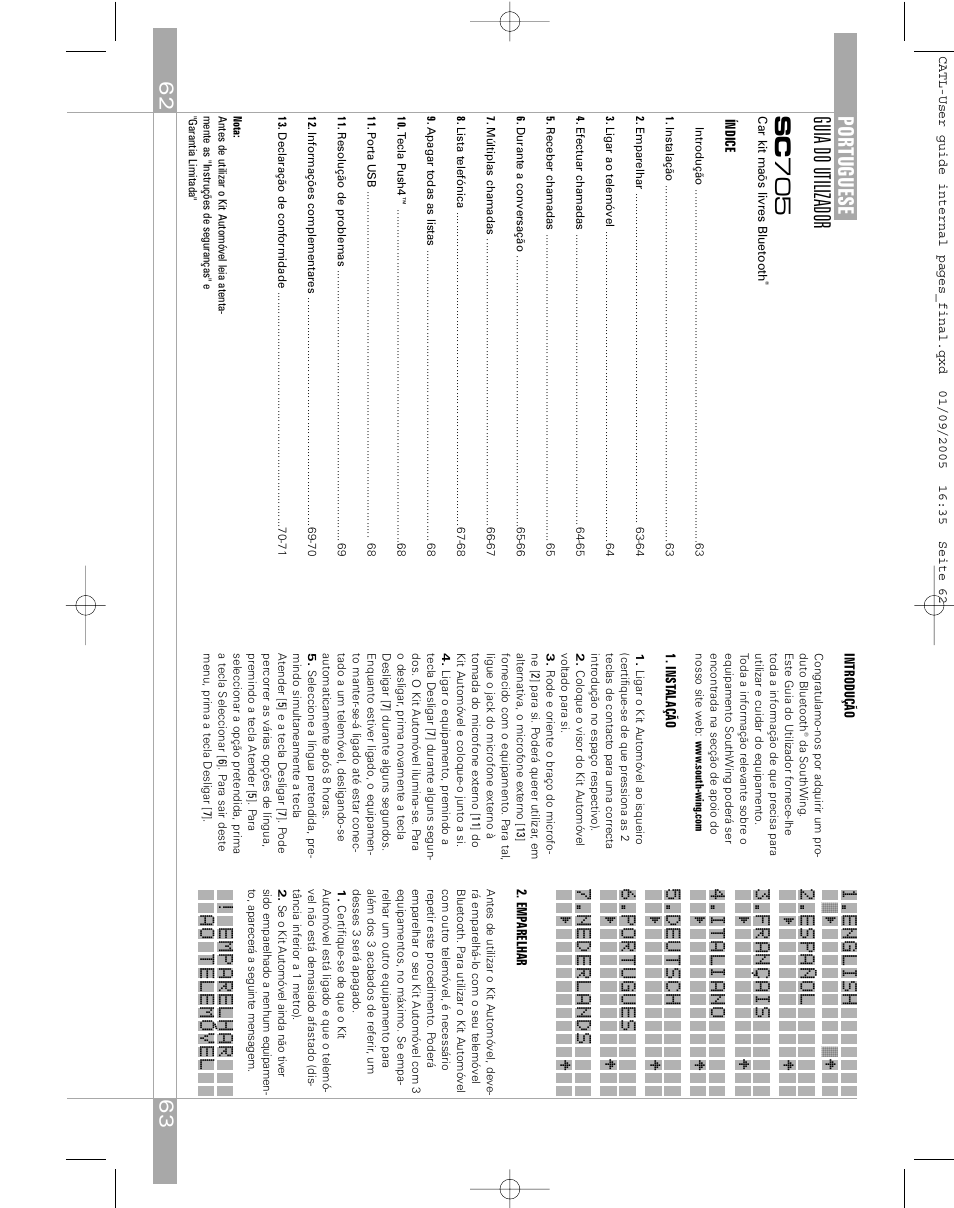 Guia do utilizador sc 705, Portuguese | Southwing SC705 User Manual | Page 32 / 37