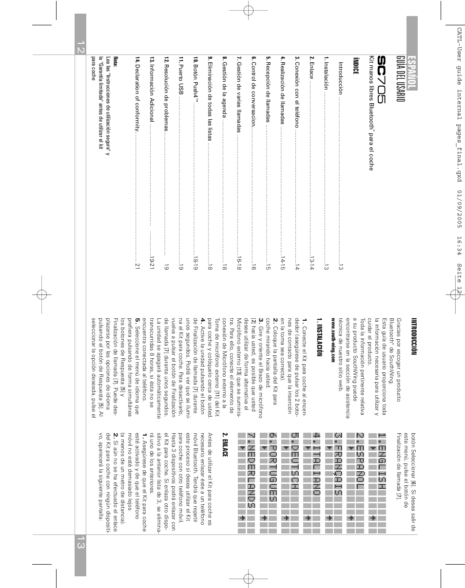 Guía del usario sc 705, Esp añol | Southwing SC705 User Manual | Page 7 / 37