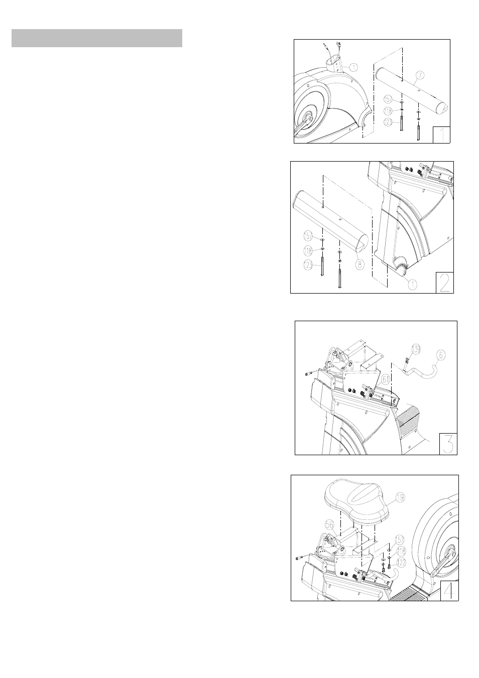 Step 1 - attach front stabilizer, Step 2 - attach rear stabilizer, Step 3 - install seat lock handlebar | Step 4 - install seat, Assembly instructions, Step 2, Attach rear stabilizer | Smooth Fitness SB4 User Manual | Page 5 / 23