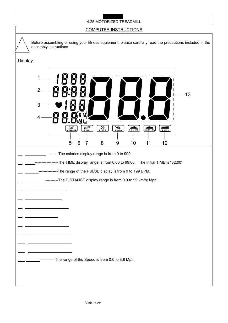 Computer instructions | Smooth Fitness 4.25 User Manual | Page 18 / 29