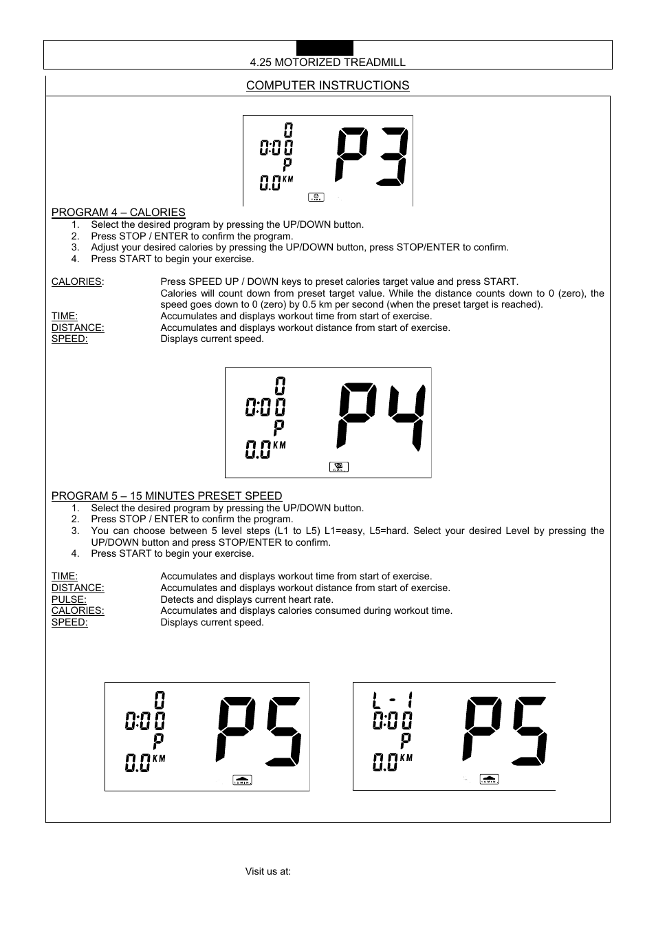 Computer instructions, Program 4 – calories | Smooth Fitness 4.25 User Manual | Page 21 / 29