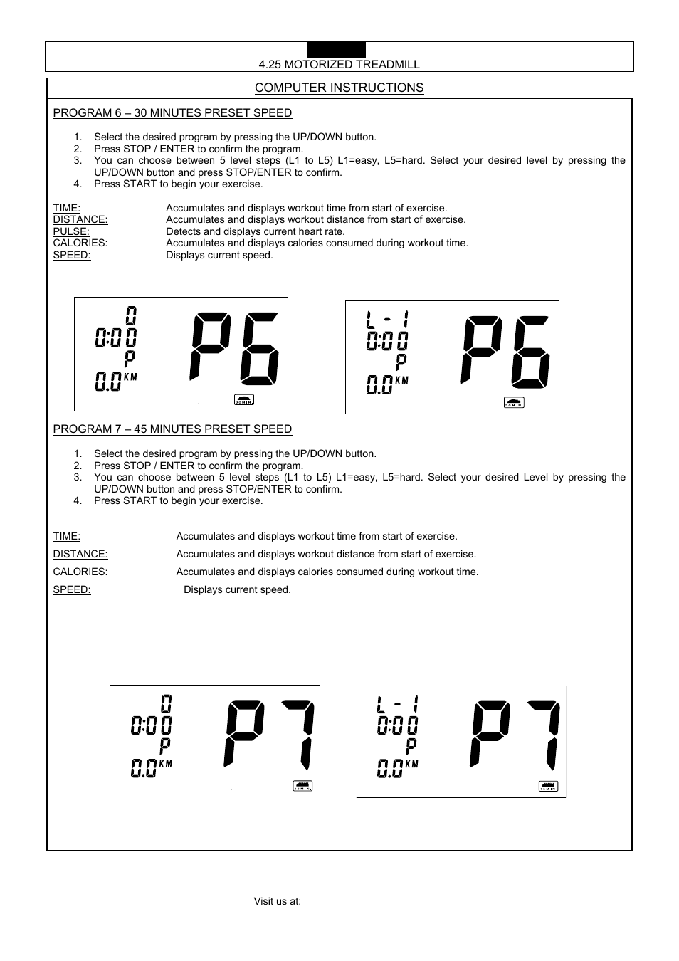 Computer instructions | Smooth Fitness 4.25 User Manual | Page 22 / 29