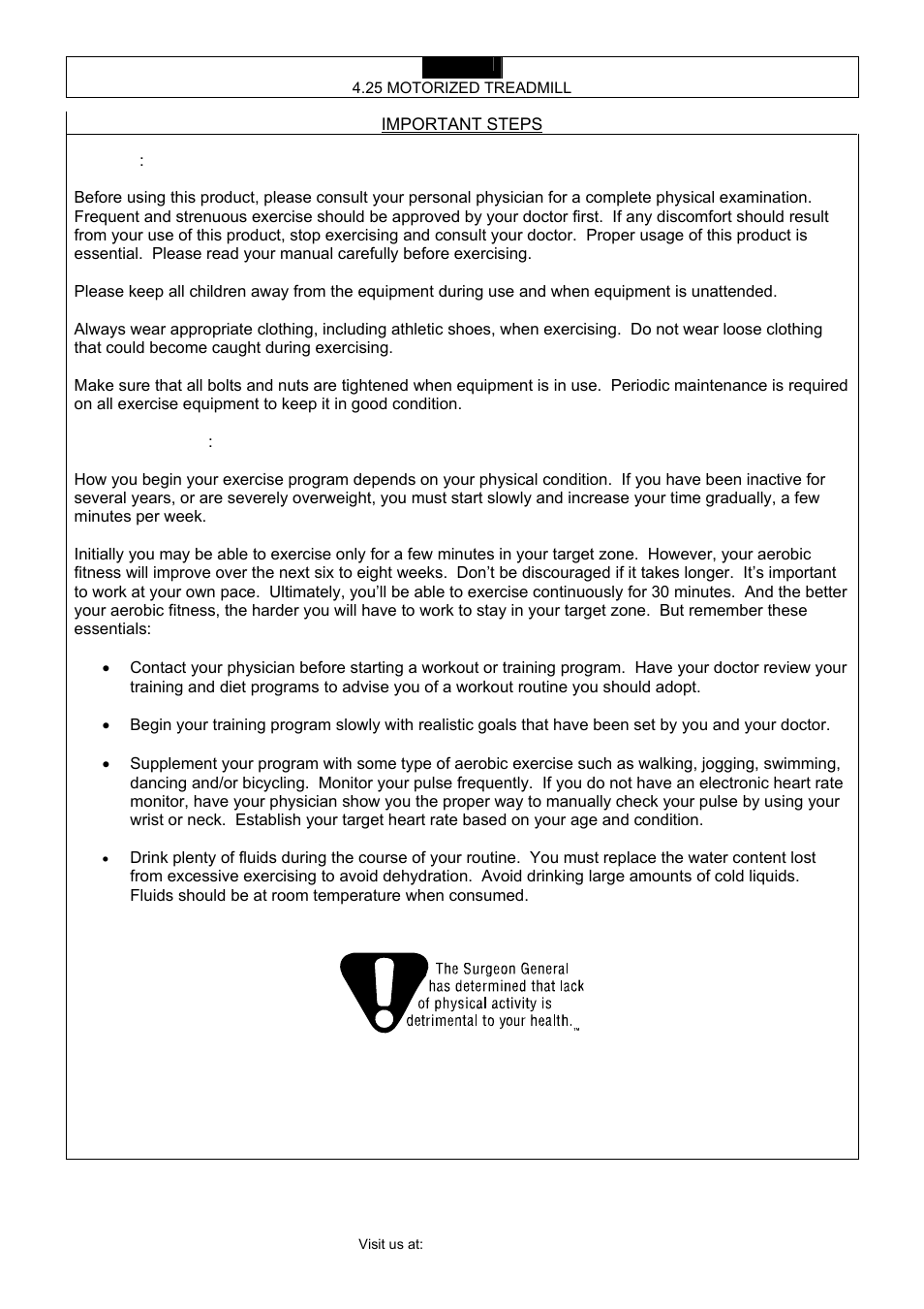 Important steps | Smooth Fitness 4.25 User Manual | Page 24 / 29