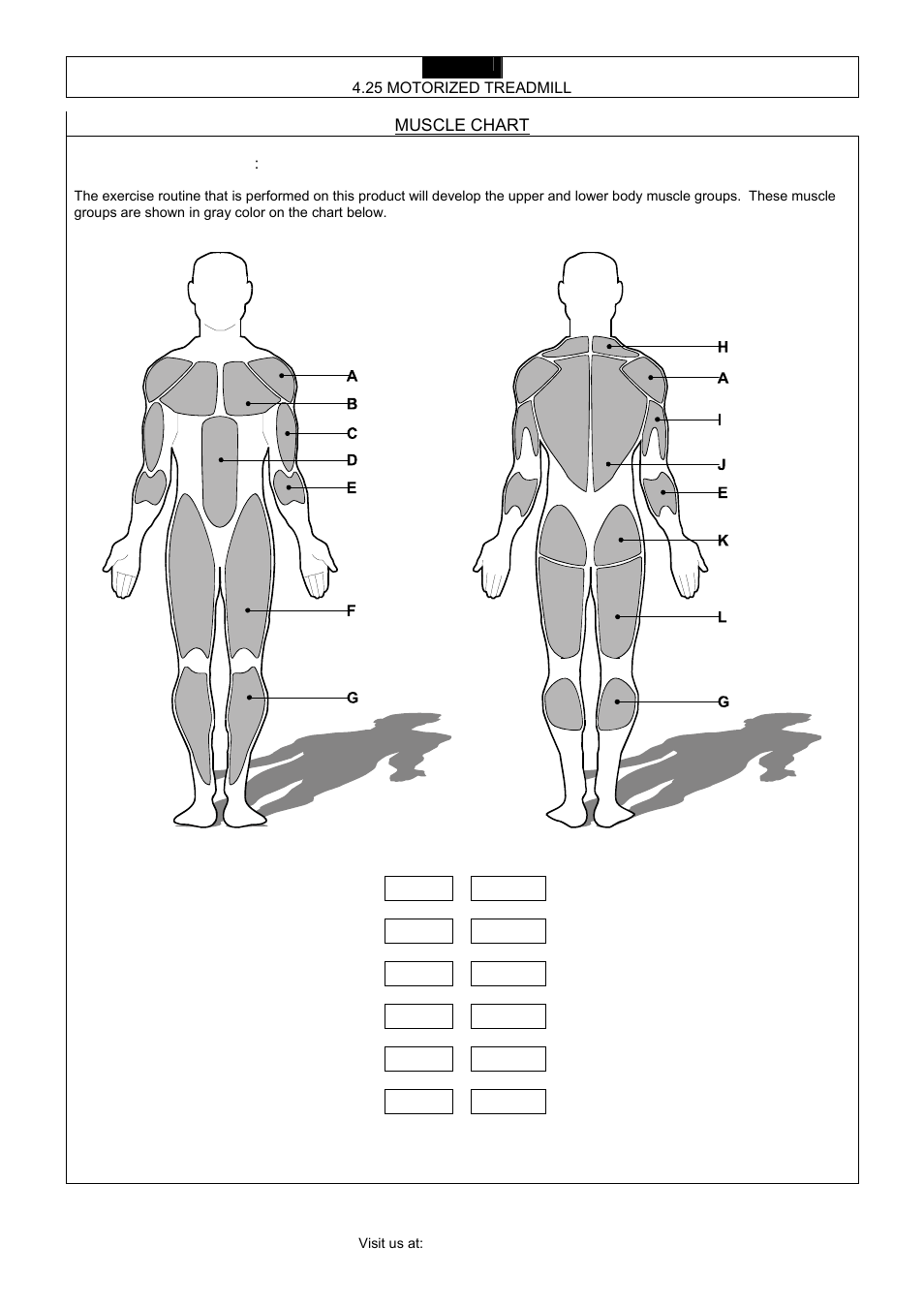 Muscle chart, Shoulder muscles, Pectoral muscles | Smooth Fitness 4.25 User Manual | Page 26 / 29